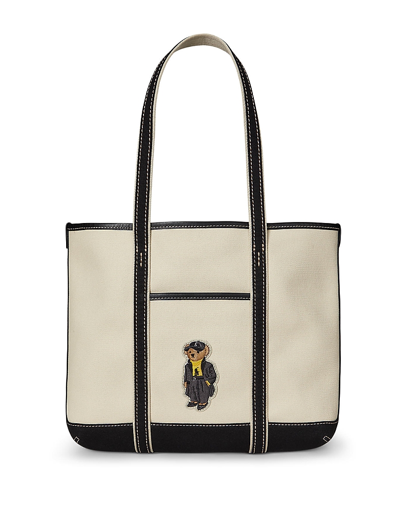 Polo Ralph Lauren Polo Bear Small Canvas Shopper Tote In Neutral