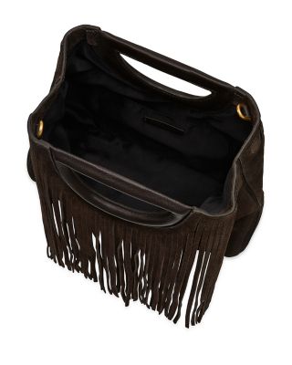 Fringe Handheld Suede & Leather Crossbody Bag 