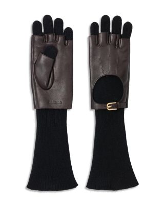 Two In One Leather & Knit Gloves
