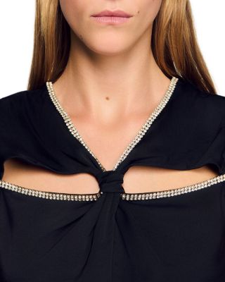 Rhinestone Trim Satin Maxi Dress