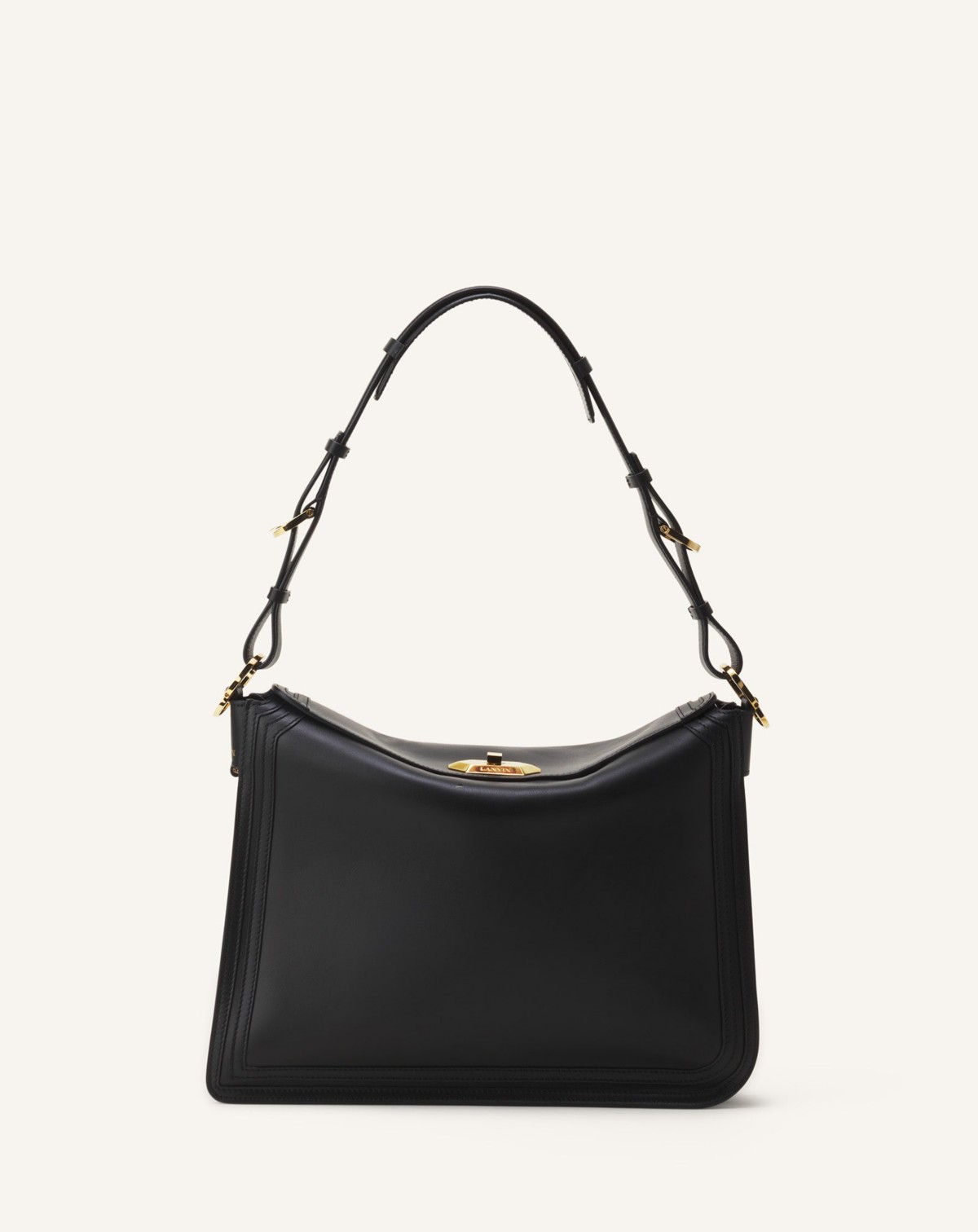 Lanvin Compagnon Asymmetrical Bag in Leather in Black.