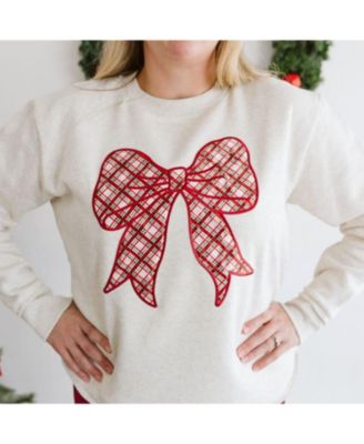 Women's Christmas Plaid Bow Patch Sweatshirt
