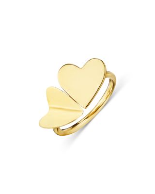 18K Yellow Gold Endless Wings of Love Double Heart Ring