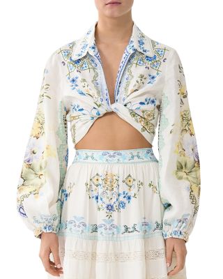 Linen Cropped Tie Shirt