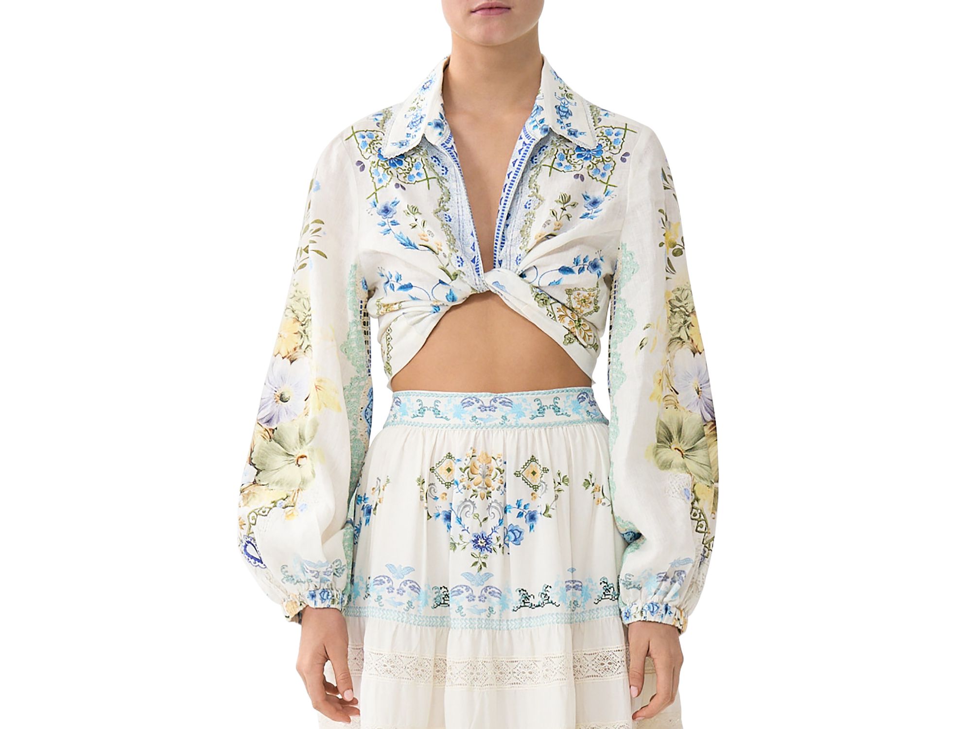 Linen Cropped Tie Shirt - Image 1