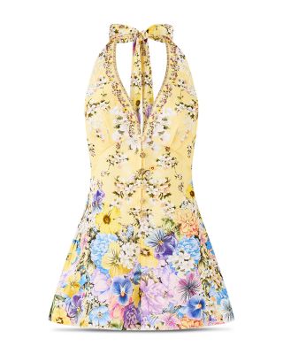 Linen Button Front Halter Playsuit