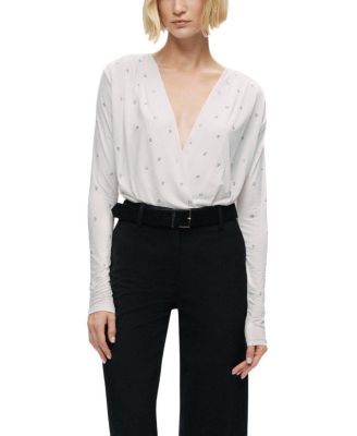  Embellished V-Neck Long Sleeve Top