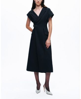 Tailored Buckle-Wrap Midi Dress