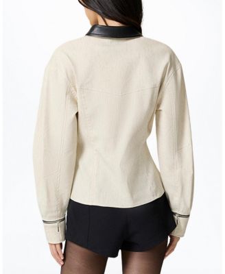 Contrast Collar Balloon Sleeve Shirt