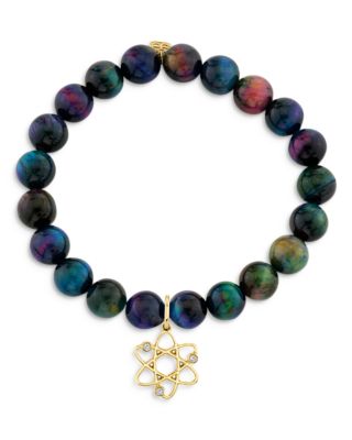 14K Yellow Gold Rainbow Tiger Eye & Diamond Cosmos Charm Bracelet