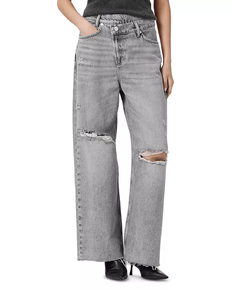 Allsaints Aki Crossover High Rise Jeans in Destroy Grey