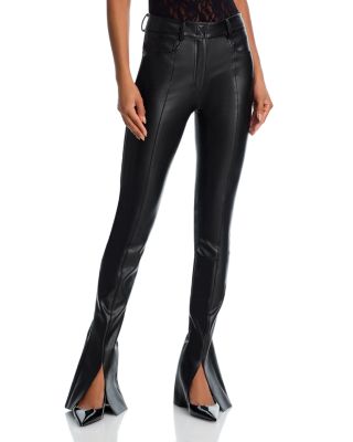 Spat Faux Leather Split Hem Jeans in Black