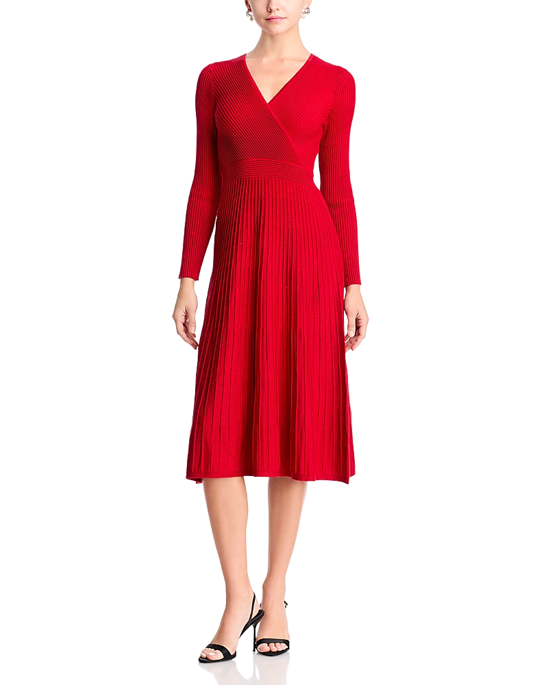 T Tahari Ribbed Faux Wrap Dress