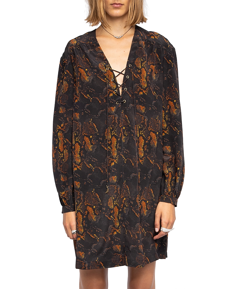 Zadig & Voltaire Womens Ramela Graphic-print Silk Mini Dress Black In Animal Print