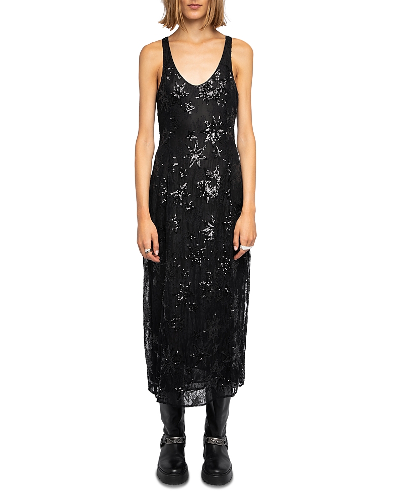 Zadig & Voltaire Womens Rarysa Star-embroidered Woven Midi Dress Black In Black