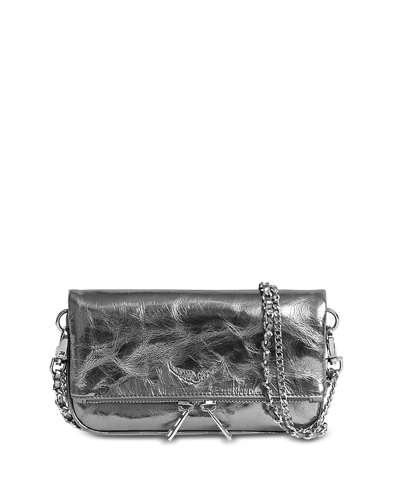 Zadig & Voltaire Silver Leather Rock Nano Vintage Metal Shoulder Bag In Silver