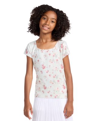 Girls' Pointelle Square Neck Short Sleeved Tee - Little Kid, Big Kid