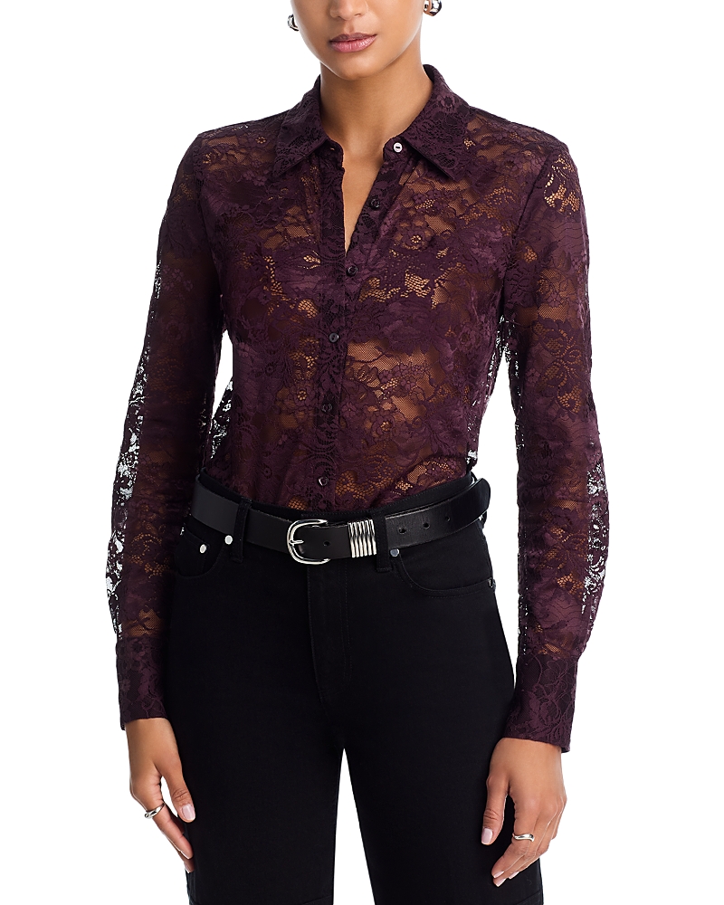 L'agence Maia Lace Button Down Blouse In Burgundy