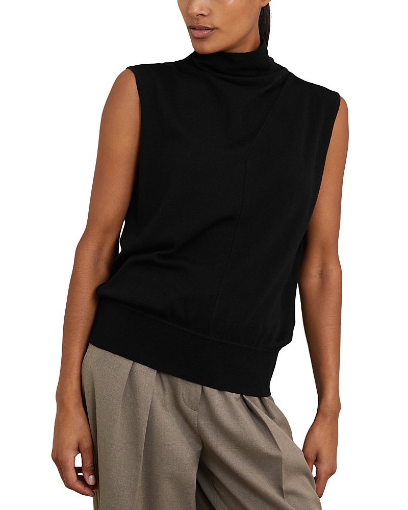 Reiss Womens Black Harper Funnel-neck Sleeveless Wool Top