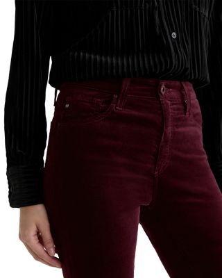 Farrah Mid Rise Velvet Bootcut Jeans in Winery