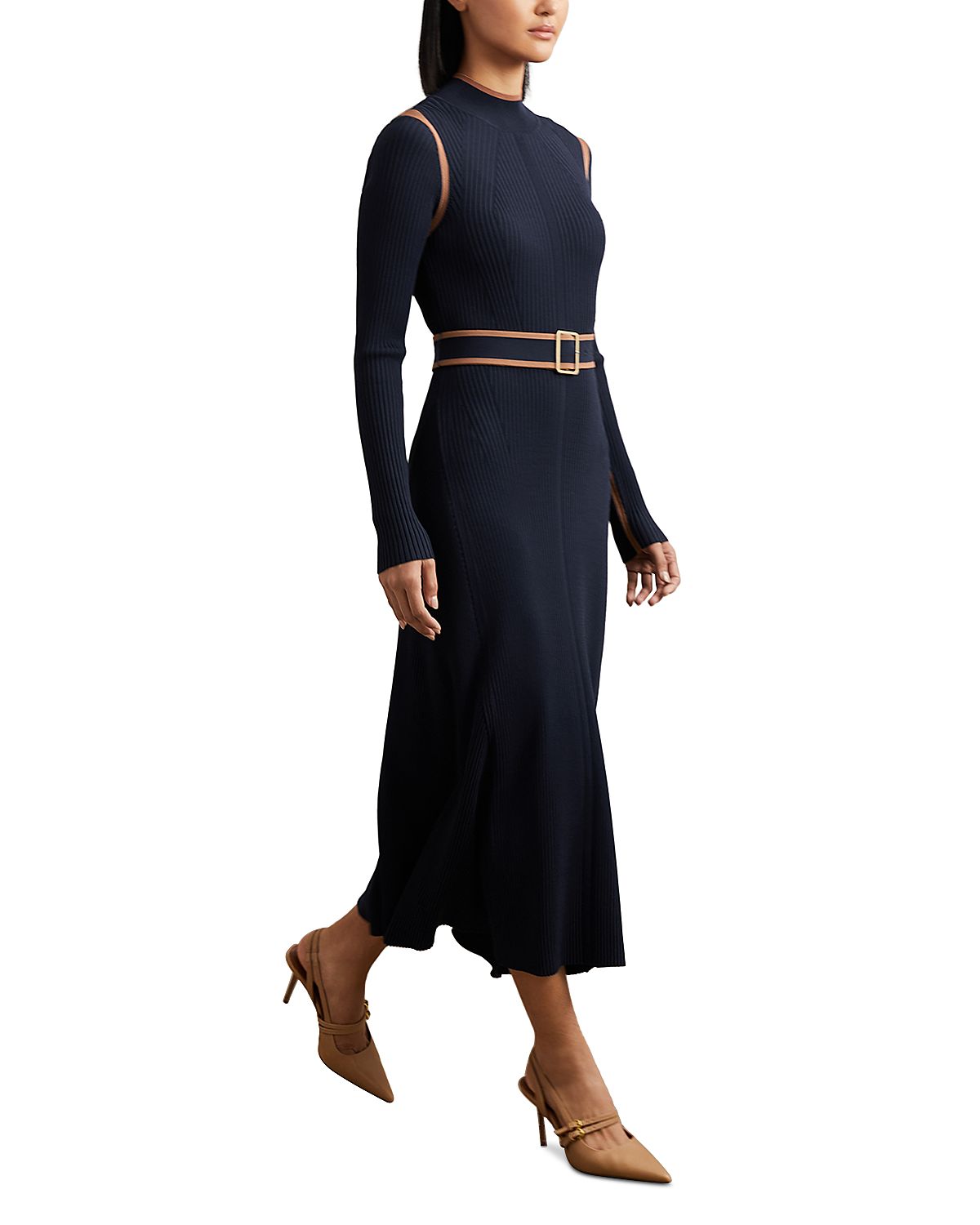 Reiss Ella Color Blocked Knitted Midi Dress