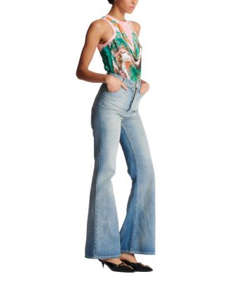  Flared-Fit Blue Washed Denim Jeans