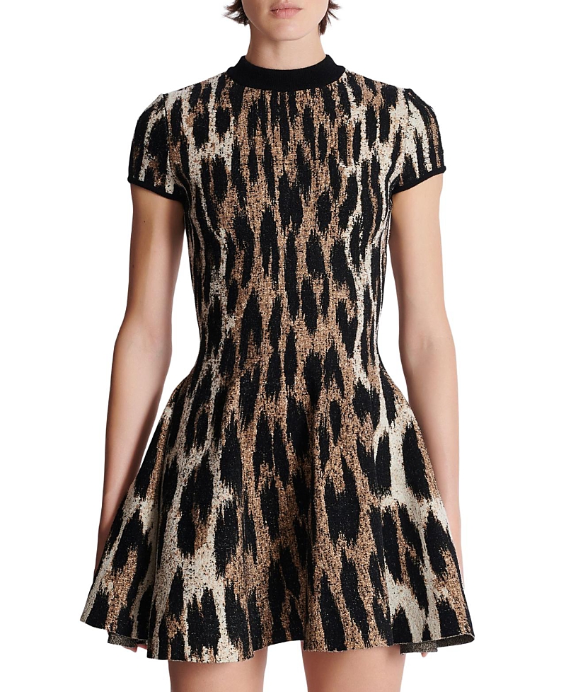 Balmain A-Line Leopard Print Jacquard Dress