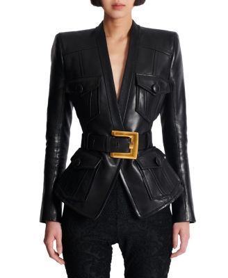  1-Button Belted Leather Jacket