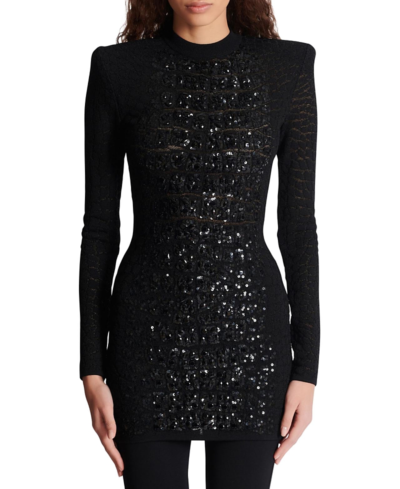 Balmain Short Sequin Dress in Crocodile Knit