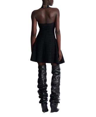 Flared Halterneck Dress in Crocodile Knit