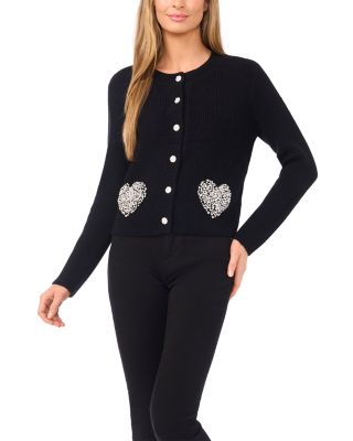 Rhinestone Heart Pocket Cardigan