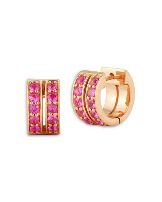 Pink Sapphire Double Row Huggie Hoop Earrings in 18K Rose Gold