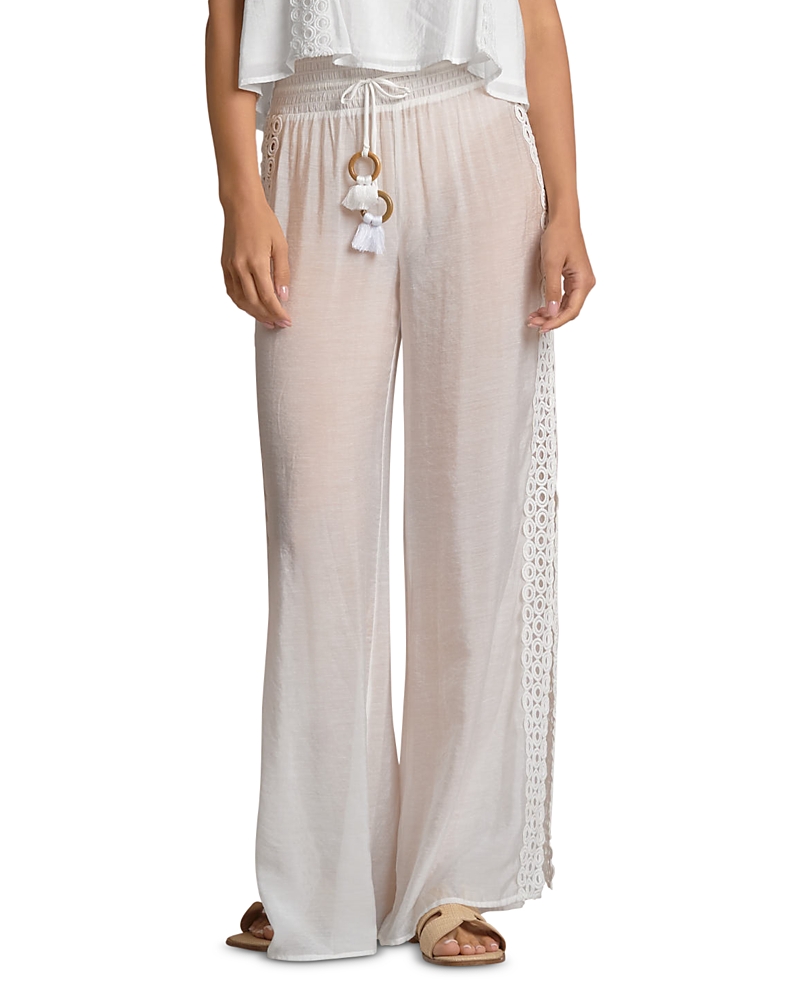 Elan Lace Inset Wide Leg Swim Cover-up Pants In White
