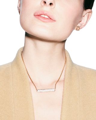 18K Rose Gold Carrington Diamond Pav&eacute; Bar Necklace, 18"