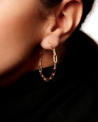 18K Rose Gold Saxon Paperclip Link Chain Medium Hoop Earrings