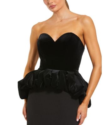  Strapless Velvet Peplum Top with Crepe Skirt Gown
