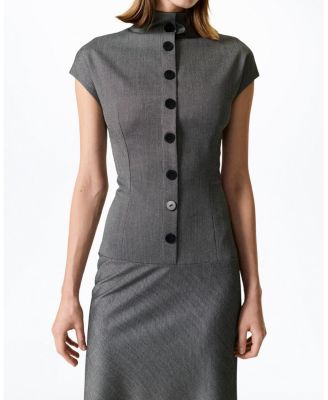  Button Accent High Neck Maxi Dress