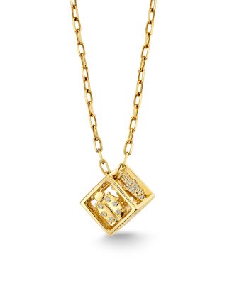 Diamond Pav&eacute; Flower Open Dice Pendant Necklace in 14K Yellow Gold, 0.42 tcw