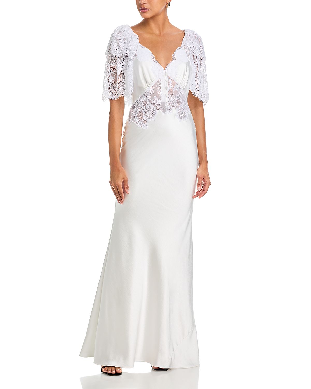 Self-Portrait Fine Lace Satin Maxi Dress