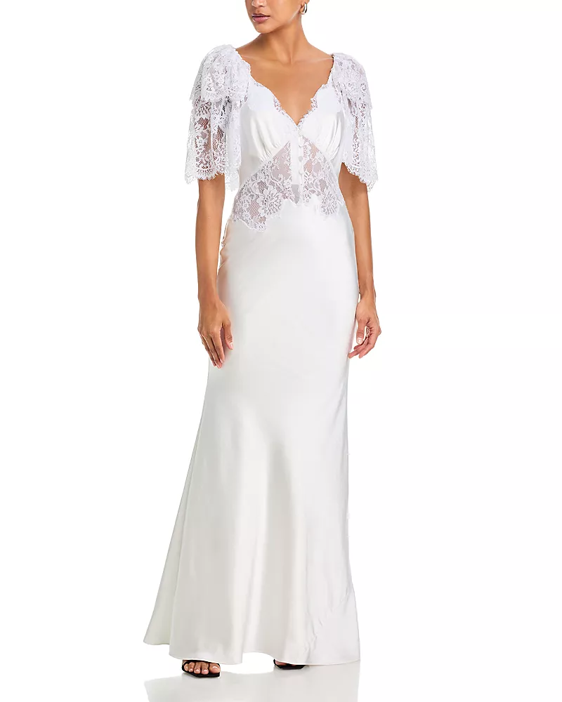 Self-Portrait Fine Lace Satin Maxi Dress