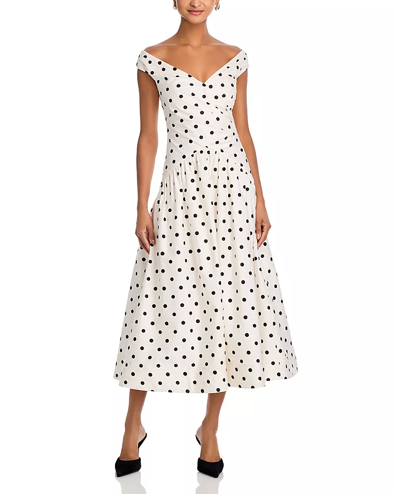 Self-Portrait Polka Dot Cotton Midi Dress