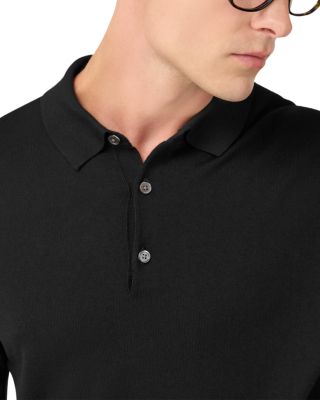 Extrafine Merino Wool Long Sleeve Knitted Polo Shirt