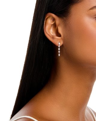 Mixed Cut Diamond Drop Earrings in 14K White Gold, 1.03 tcw