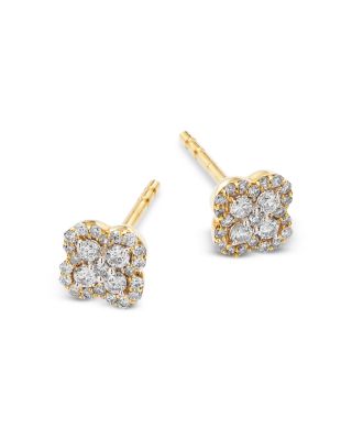 Diamond Clover Stud Earrings in 14K Yellow Gold, 0.25 tcw