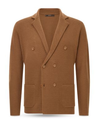 Extra Fine Merino Wool Knitted Regular Fit Double Breasted Blazer - Exclusive