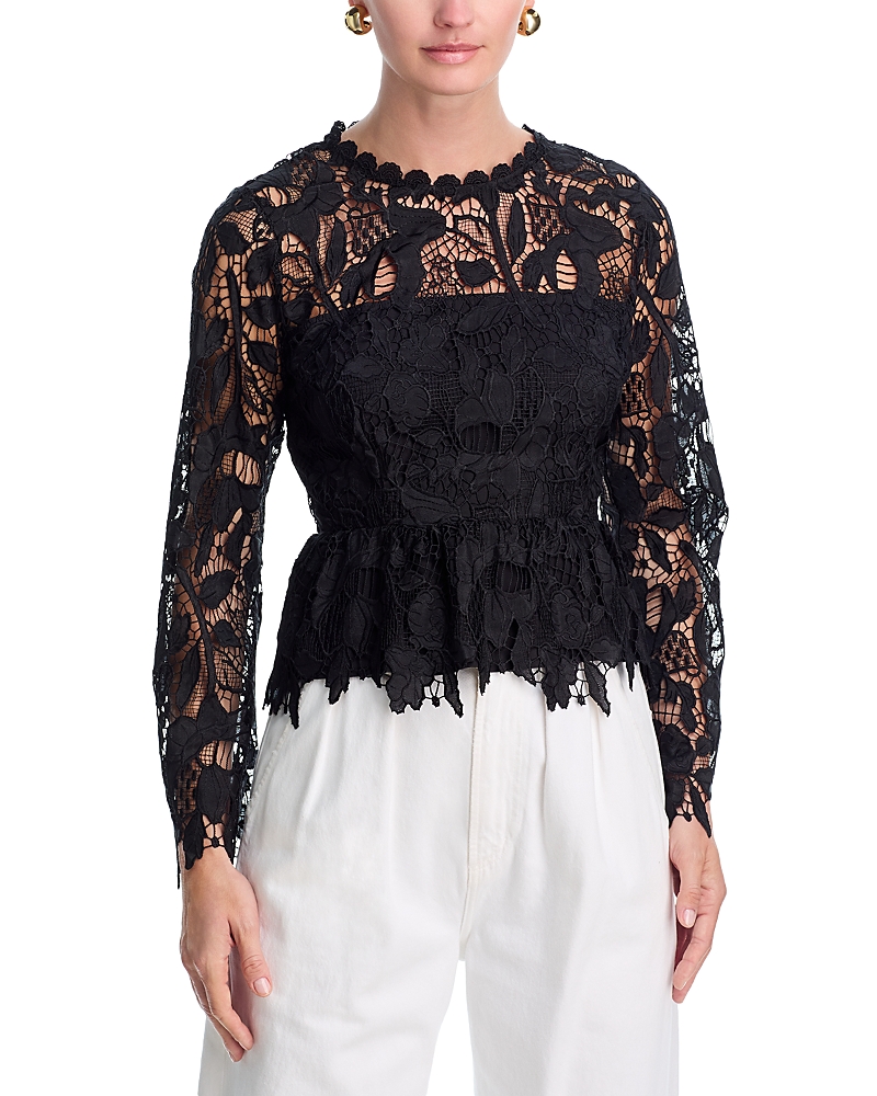 Aqua Floral Lace Long Sleeve Top - Exclusive
