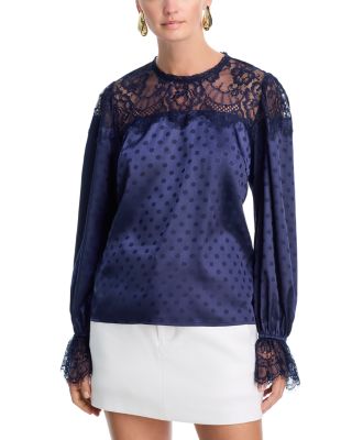 Polka Dot Lace Long Sleeve Top - Exclusive