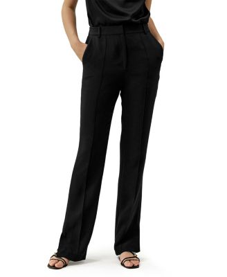  Silk Straight Leg Trousers with Side Slit