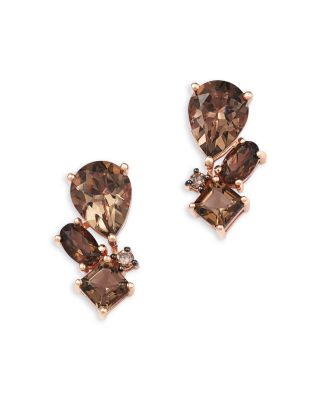 Smokey Quartz & Brown Diamond Earrings in 14K Yellow Gold