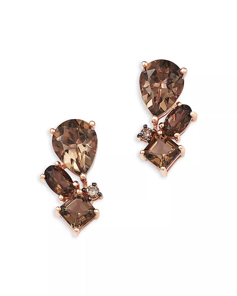 Bloomingdale's Fine Collection Smokey Quartz & Brown Diamond Earrings in 14K Yellow Gold